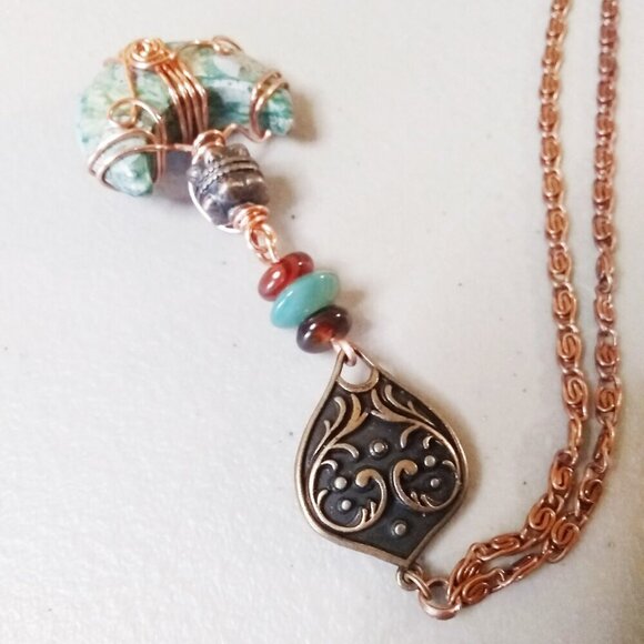 One-Of-A-Kind! Crescent Moon Necklace! Elaborately Sectioned Wire Wrapped Design - Picture 5 of 14